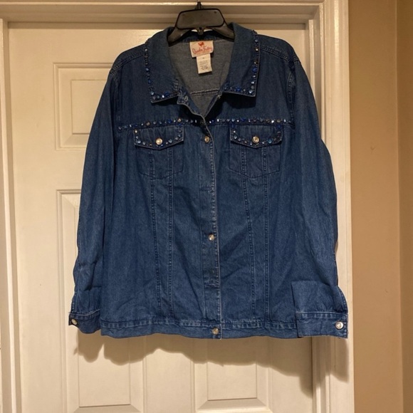 Quacker Factory Blue Denim Rhinestones Shacket Shirt/Jacket Women’s Size 1X - Picture 1 of 8